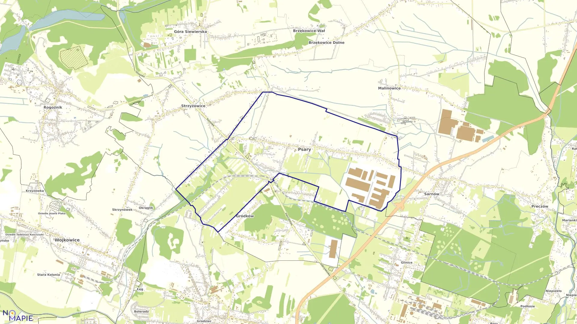 Mapa obrębu Psary w gminie Psary